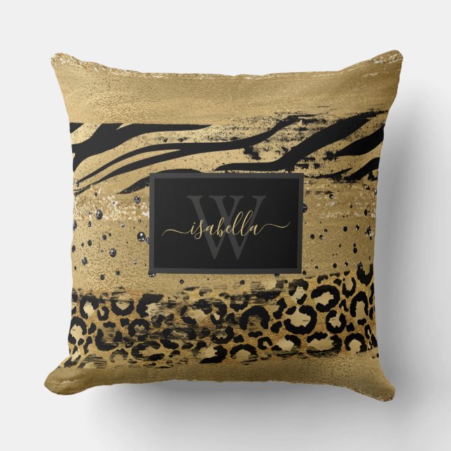 Coussin Script de Parties scintillant d'or moderne monogra (Recto)