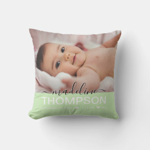 Coussin Script Green Baby Newborn Keepsaké Nom photo