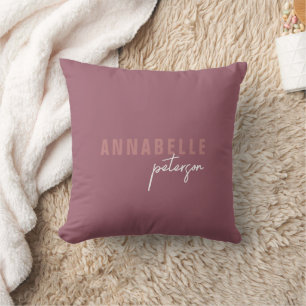 Coussin Script minimal de Rose simple et poussiéreux moder