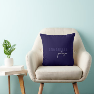 Coussin Script minimaliste moderne bleu et blanc