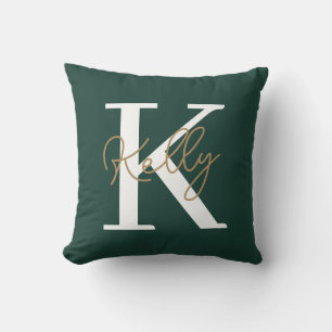 Coussin Script moderne Emerald Green Monogram