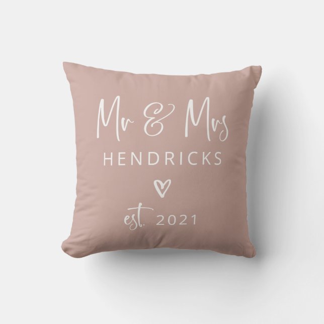 Coussin Script moderne| M. et Mme Mariage Earthy Pink (Recto)