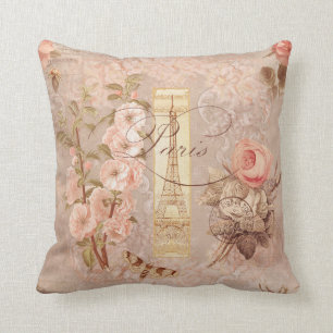 Coussin Script Paris Tour Eiffel Vintage Automne Floral