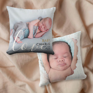 Coussin Script Photo Baby Birth Stats Faire-part