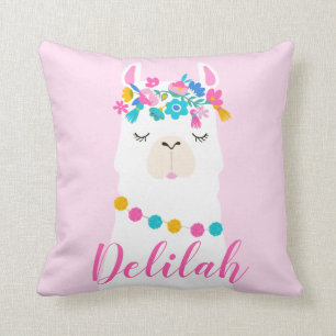 Coussin Script rose Llama Monogramme Chambre