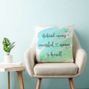 Coussin Script Turquoise Woman Watercolor Ombre