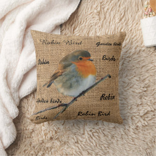 Coussin Script Vintage Robin Bird