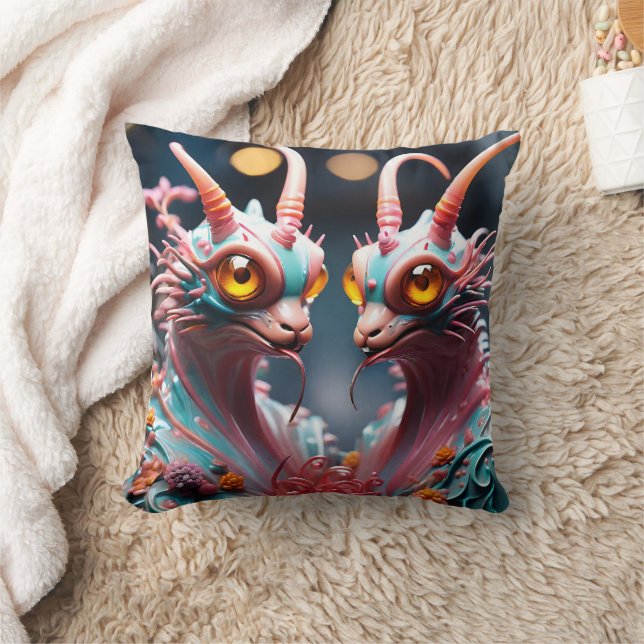 Coussin Sculpture De Dragon Articulée Colorée Avec Fleurs (Couverture)