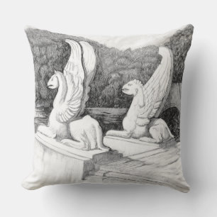 Coussin Sculpture de griffons crayon monochrome Art