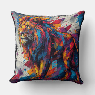 Coussin Sculpture de lion en mosaïque colorée