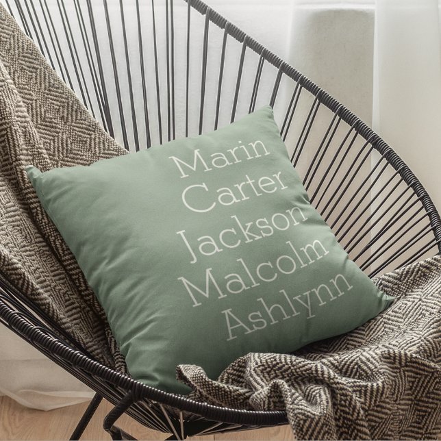 Coussin Sea Glass Cinq noms d'enfants Famille personnalisé (Sea Glass Green Five Kids Names Personalized Family Throw Pillow)