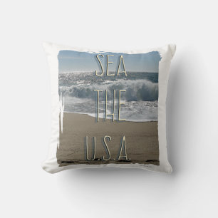 Coussin Sea The U.S.A. Beach Life Fun Summer Slogan