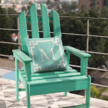 Seaglass Turquoise et blanc Monogramme Grèce clé f
