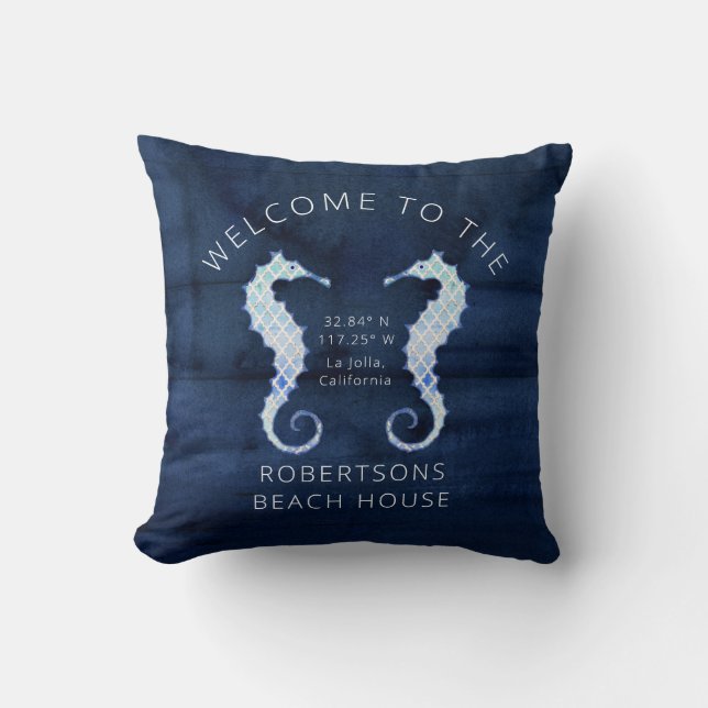 Coussin Seahorse Beach Marine Aquarelle Arabesque Motif (Recto)