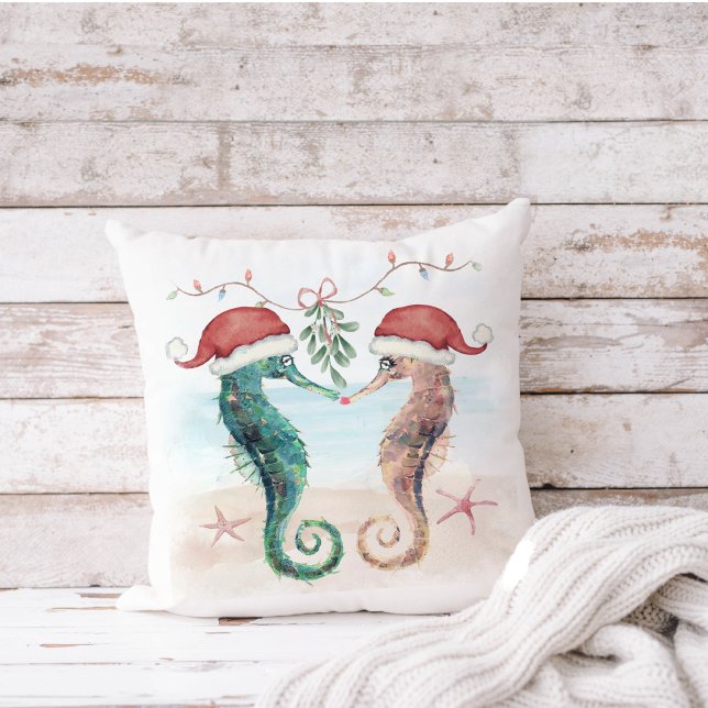 Coussin Seahorse Christmas Kiss Beach Coton (Créateur téléchargé)