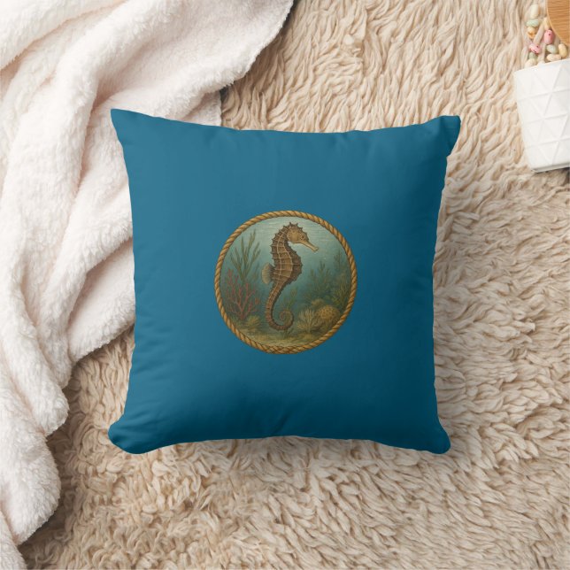 Coussin Seahorse Ocean Blue Pillows (Couverture)