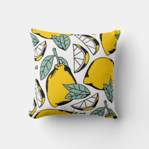 Coussin Seamless pattern of bright hand drawn lemons,halfs