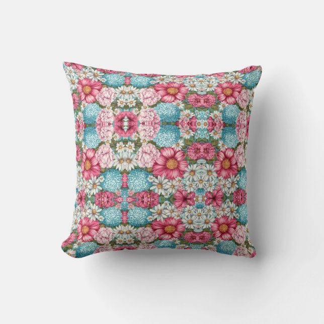 Coussin  Seamless pattern of pink, blue, and white hydrang (Recto)