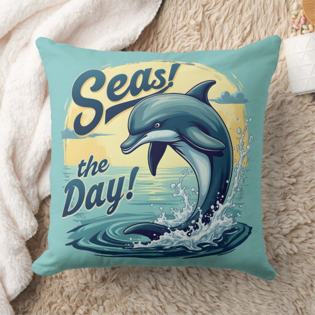 Coussin Seas Day Retro Dolphin Océan esthétique (Couverture)