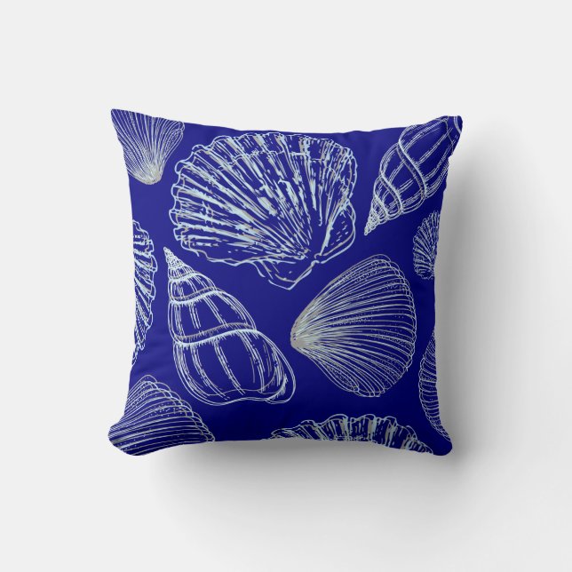 Coussin Seashell Beach House Côte Bleu Blanc Coquille (Recto)