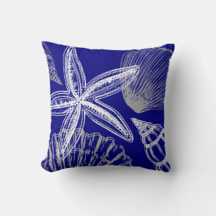 Coussin Seashell Beach House Côtier Bleu Blanc Starfish