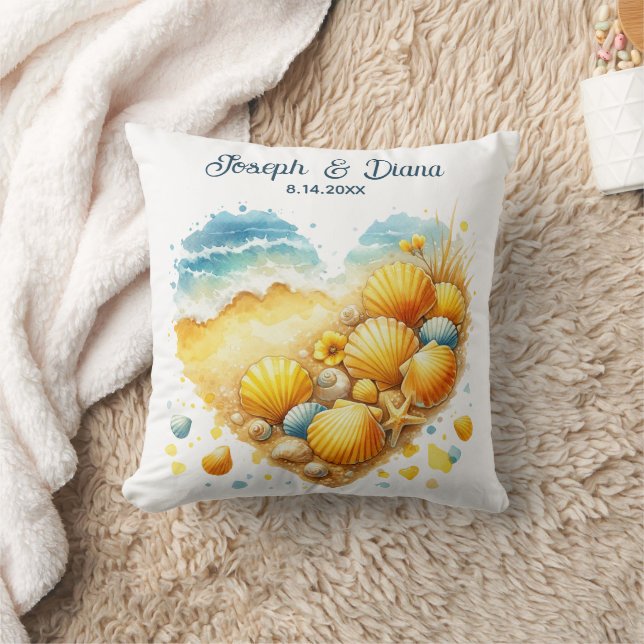 Coussin Seashell Beach Valentine Anniversary Names (Couverture)