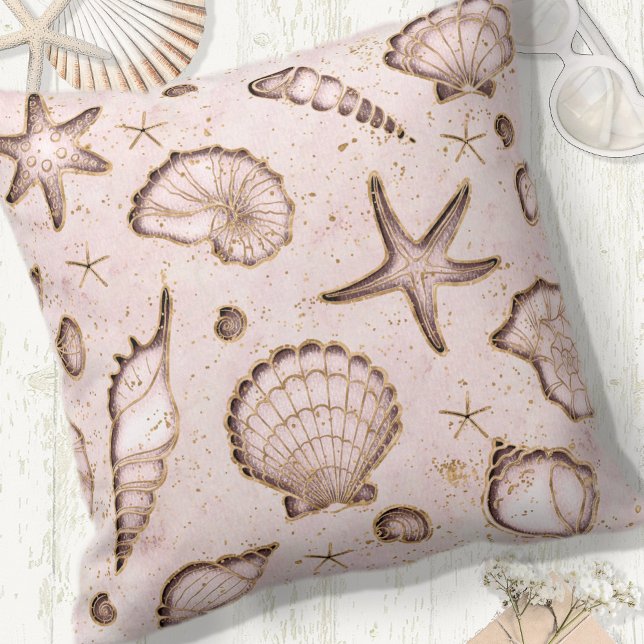 Coussin Seashells Starfish Watercolor Blush Pink ID782 (Créateur téléchargé)