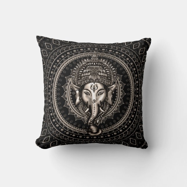 Coussin Seigneur Ganesha - noir de sépia (Recto)