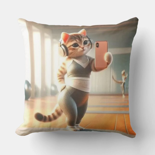 Coussin Selfie Cat vole l'oreiller projecteur (Recto)