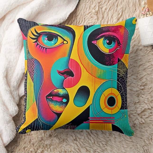Coussin Sentiments Colorés : Visage Abstrait (Couverture)
