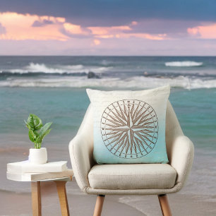 Coussin Sepia Compas Rose en bleu avec écriture manuscrit