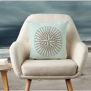 Coussin Sepia Compass Rose sur vert Vintage clair