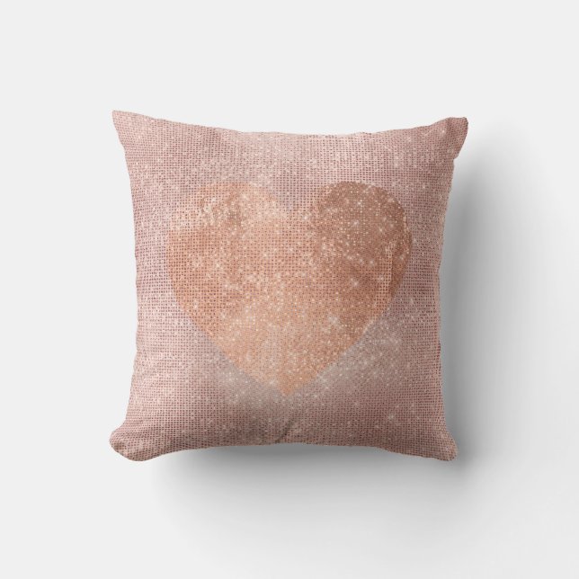 Coussin Séquin Coeur Rose Rose Or Brush Sparkly (Recto)