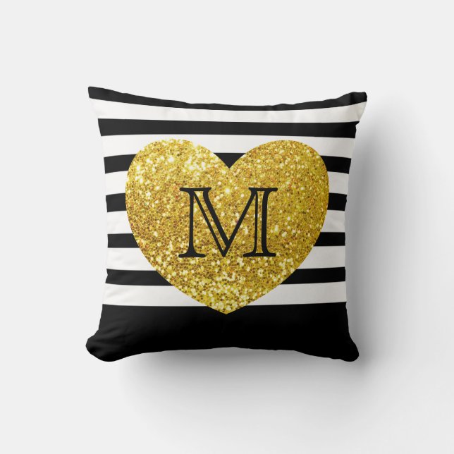 Coussin Séquins Glam/Or Coeur/Strié personnalisé (Recto)