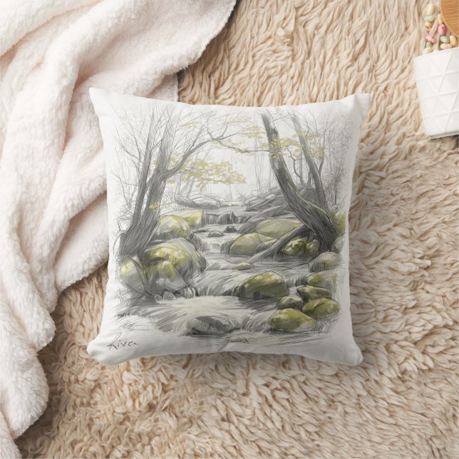 Coussin Serene Forest Stream Art (Couverture)