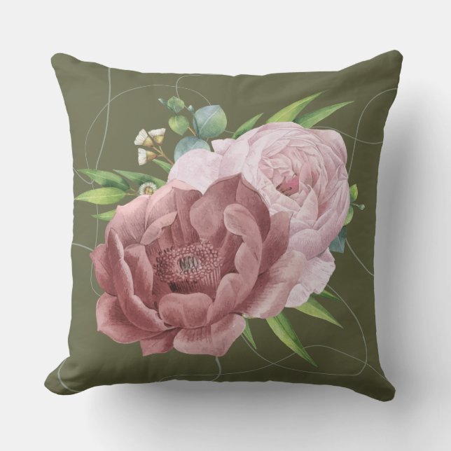 Coussin Serene Green Cushion avec double design de fleurs" (Recto)