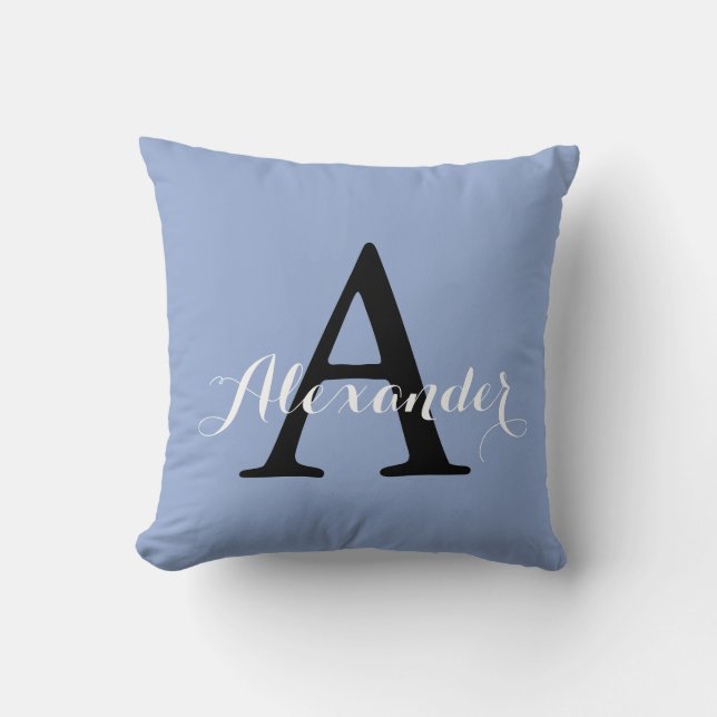 Coussin Sérénité Bleu Bébé Garçon Couleur Solide Monogramm (Recto)