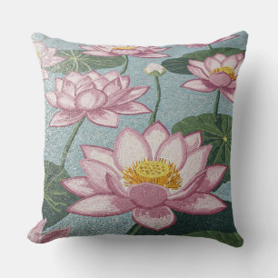 Coussin Sérénité de l'étang de Lotus : Art mosaïque