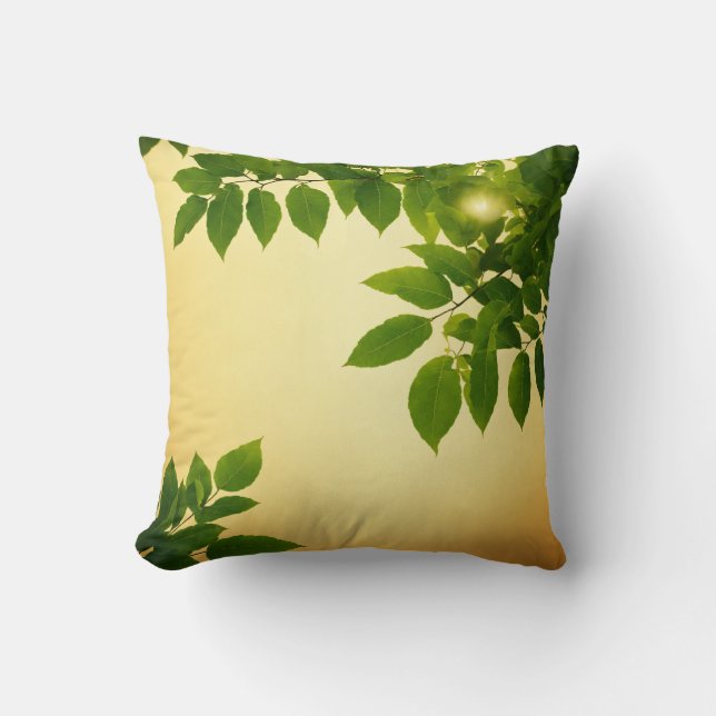 Coussin "Sérénité du coucher du soleil : Design de feuille (Recto)