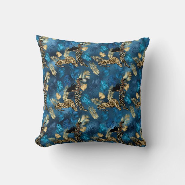 Coussin Série Léopard Bleu et Or Design 6 (Recto)