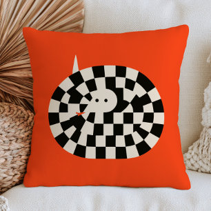 Coussin Serpent à Carreaux sur Orange Brûlé Maximaliste Au