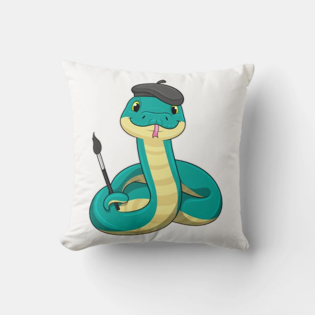 Coussin Serpent comme peintre avec pinceau (Recto)