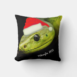 Coussin Serpent d'arbre vert à Santa Hat