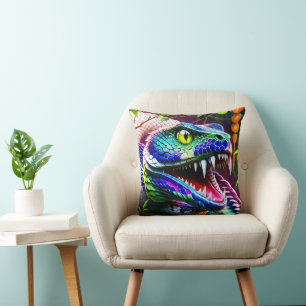 Coussin Serpent de Cobra aux écailles turquoise et bleue v