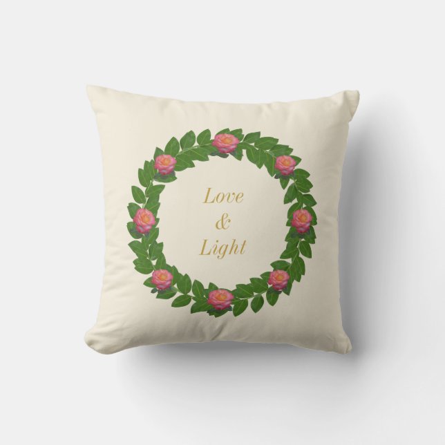Coussin Serre de feuille de baie et roses roses roses (Recto)