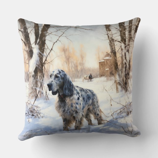 Coussin Setter anglais laissez-le neiger Noël (Verso)