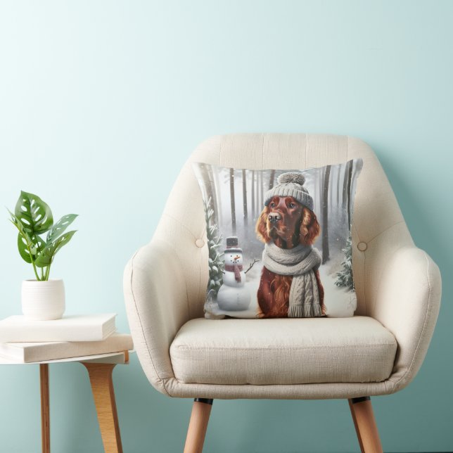Coussin Setter Irlandais Avec Snowman (Chaise)