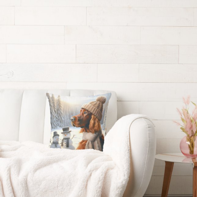 Coussin Setter irlandais de Noël et Snowmen (Canapé)