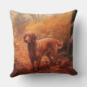 Coussin Setter rouge irlandais à l'automne Feuilles automn