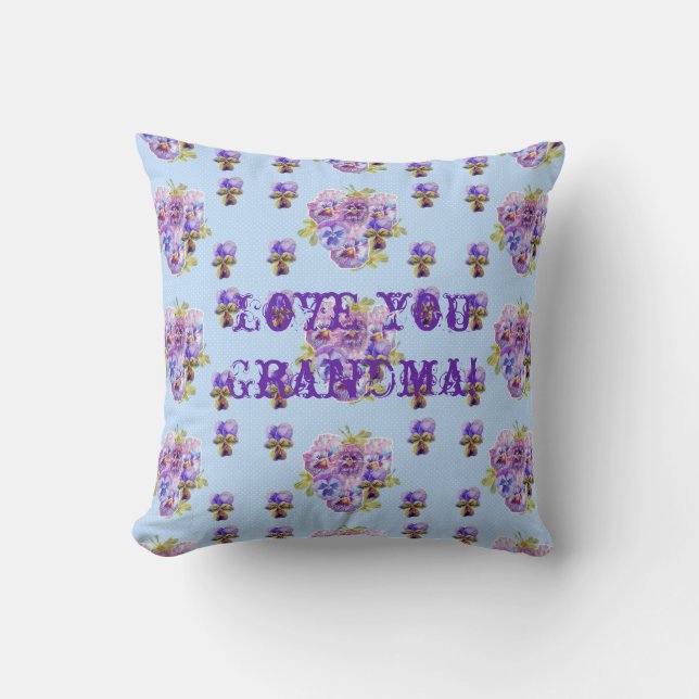 Coussin Shabby Chic Bleu Floral Aimer Vous Grand-Mère Cous (Recto)